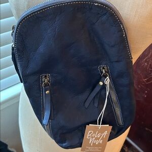 Logan Blue Leather Sling Backpack With Adjustable Strap By Bolsa Nova